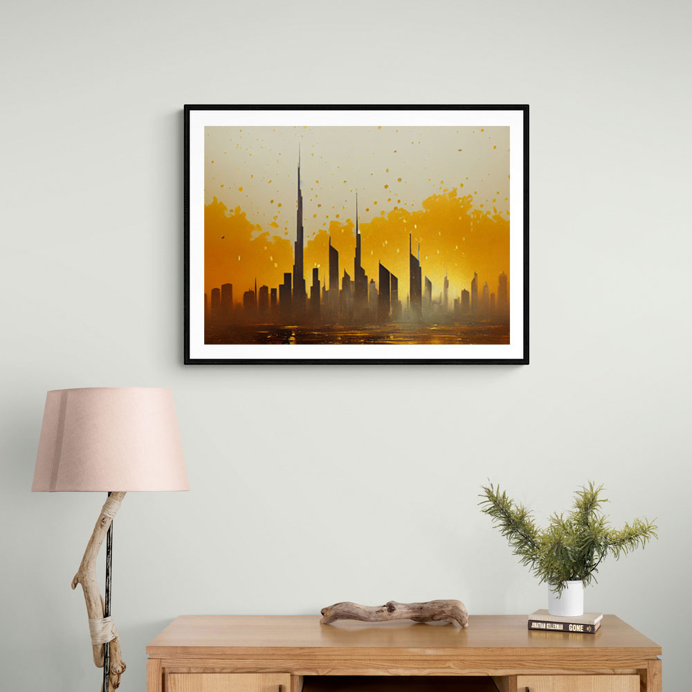 Dubai Skyline Golden Splatter Abstract