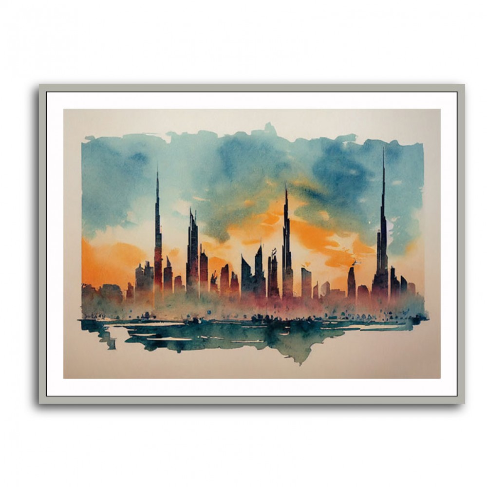 Dubai Skyline Watercolor Abstract