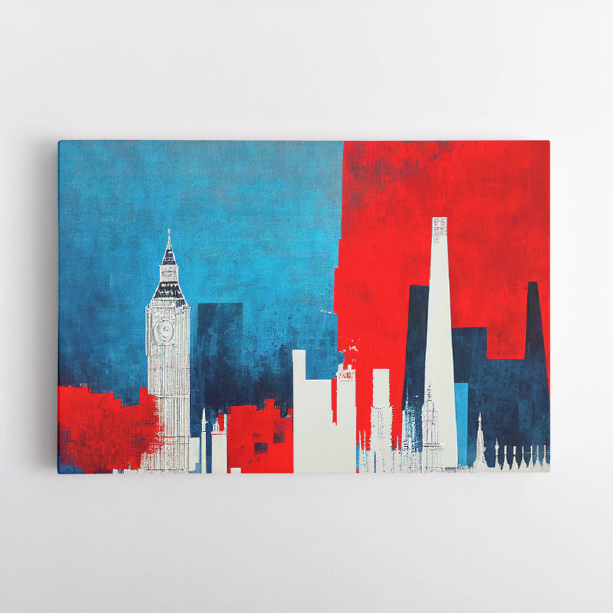 London Red & Blue Skyline Abstract Wall Art