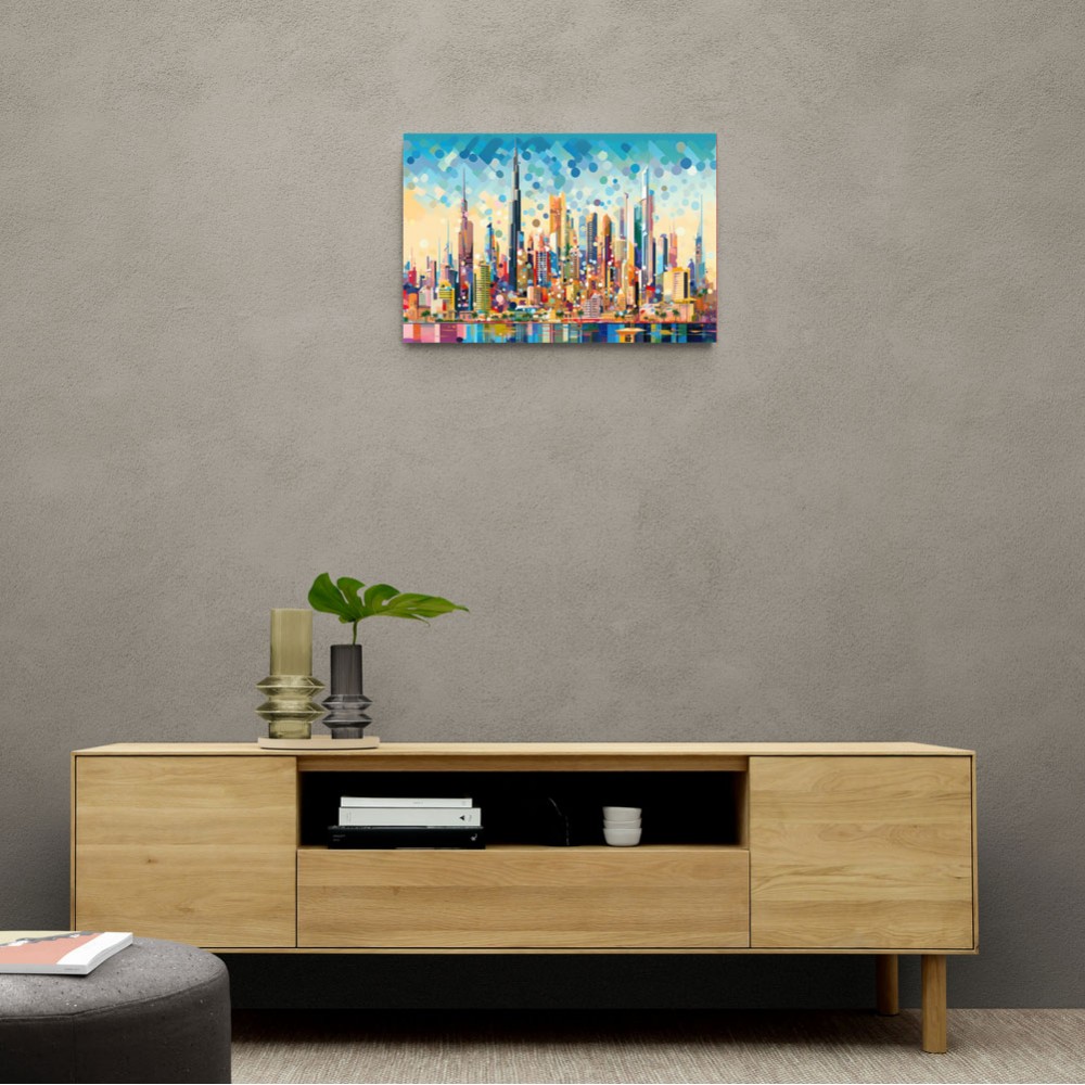 Abstract Skyline Of Dubai in a Hockney Style Wall Art