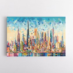 Abstract Skyline Of Dubai in a Hockney Style Wall Art