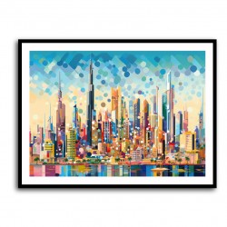 Abstract Skyline Of Dubai in a Hockney Style Wall Art