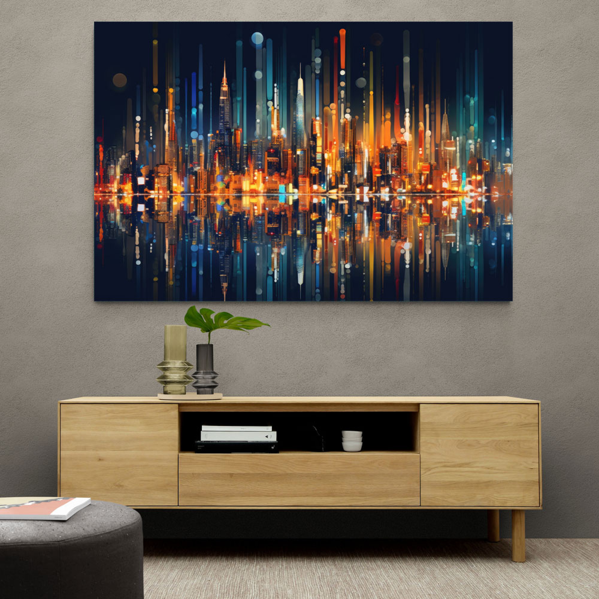 View of City Of Lights Abstract Skyline Wall Art