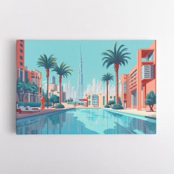 Downtown Dubai in a Hockney Style Wall Art