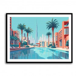 Downtown Dubai in a Hockney Style Wall Art