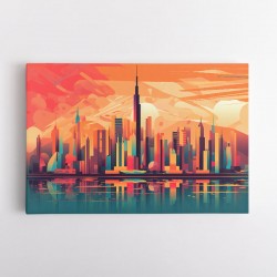 Skyline of Downtown Dubai in a Hockney Style Wall Art