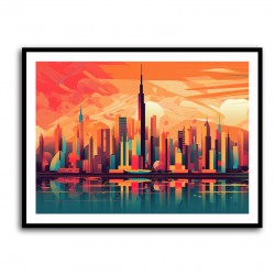 Skyline of Downtown Dubai in a Hockney Style Wall Art