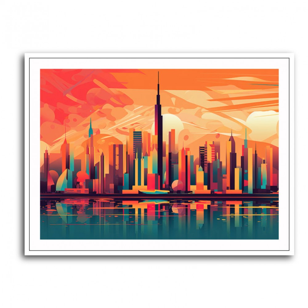 Skyline of Downtown Dubai in a Hockney Style Wall Art