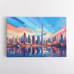 Burj Khalifa Dubai Skyline in a Hockney Style Wall Art