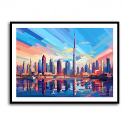 Burj Khalifa Dubai Skyline in a Hockney Style Wall Art