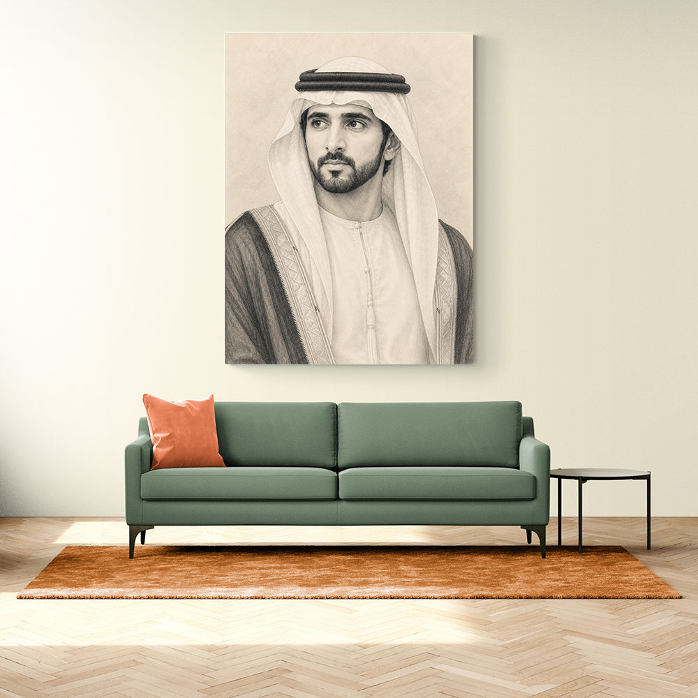Sheikh Hamdan bin Mohammed bin Rashid Al Maktoum Pencil Sketch Style Portrait