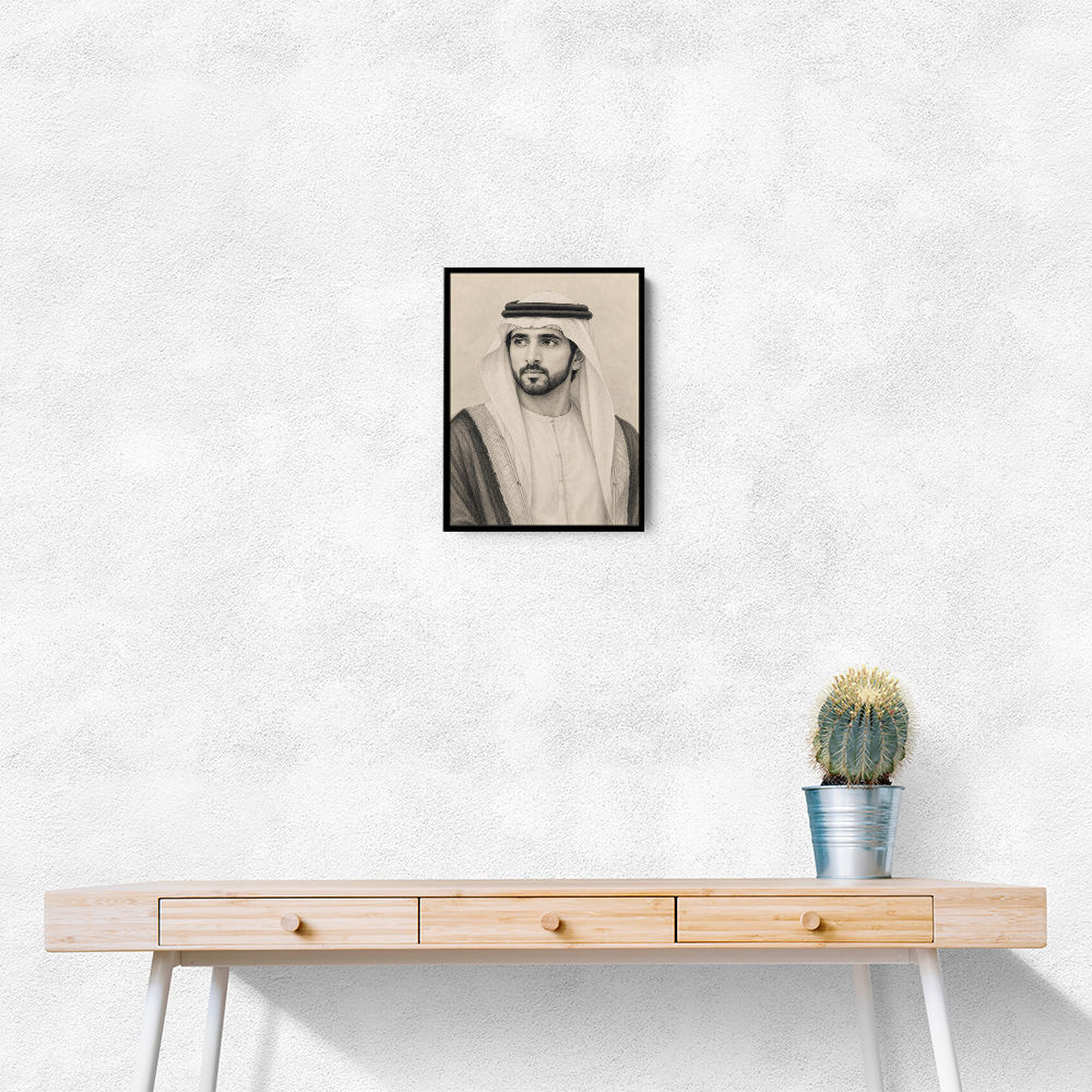 Sheikh Hamdan bin Mohammed bin Rashid Al Maktoum Pencil Sketch Style Portrait