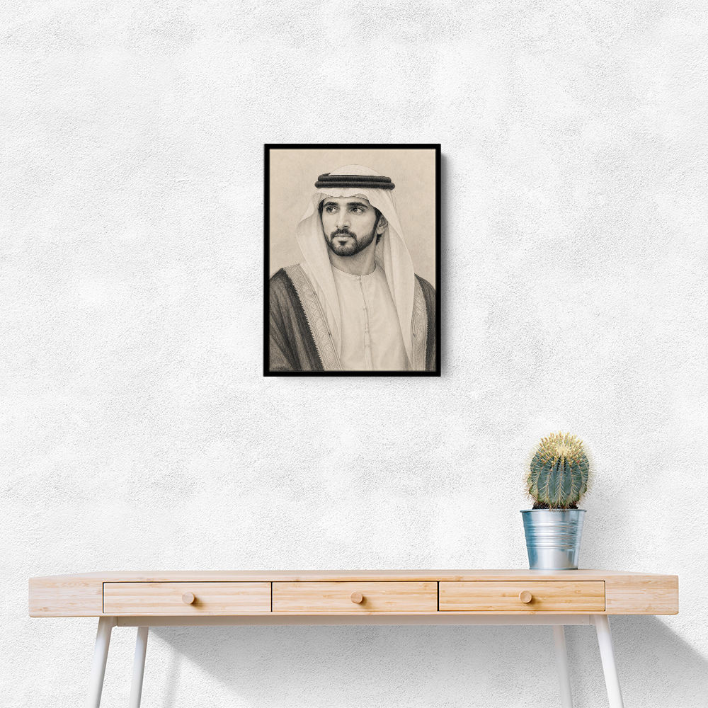 Sheikh Hamdan bin Mohammed bin Rashid Al Maktoum Pencil Sketch Style Portrait
