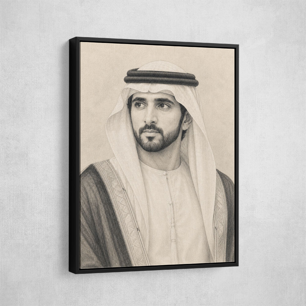 Sheikh Hamdan bin Mohammed bin Rashid Al Maktoum Pencil Sketch Style Portrait