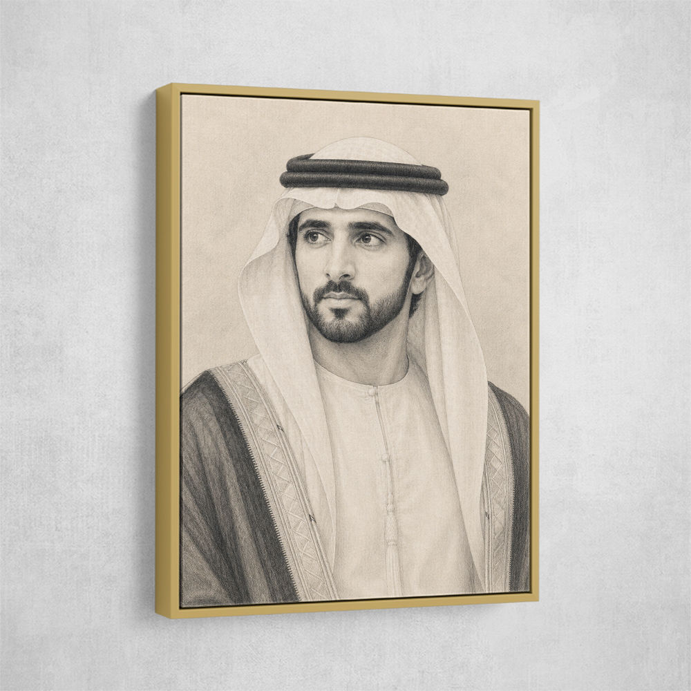 Sheikh Hamdan bin Mohammed bin Rashid Al Maktoum Pencil Sketch Style Portrait