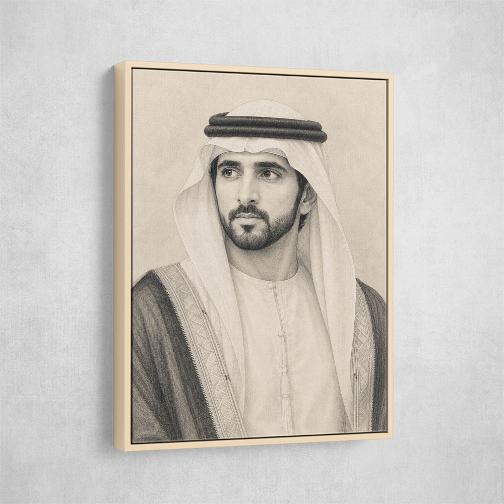 Sheikh Hamdan bin Mohammed bin Rashid Al Maktoum Pencil Sketch Style Portrait