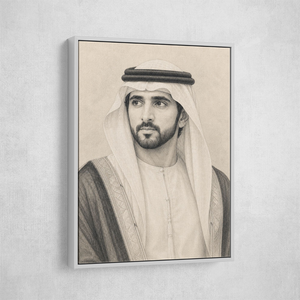 Sheikh Hamdan bin Mohammed bin Rashid Al Maktoum Pencil Sketch Style Portrait