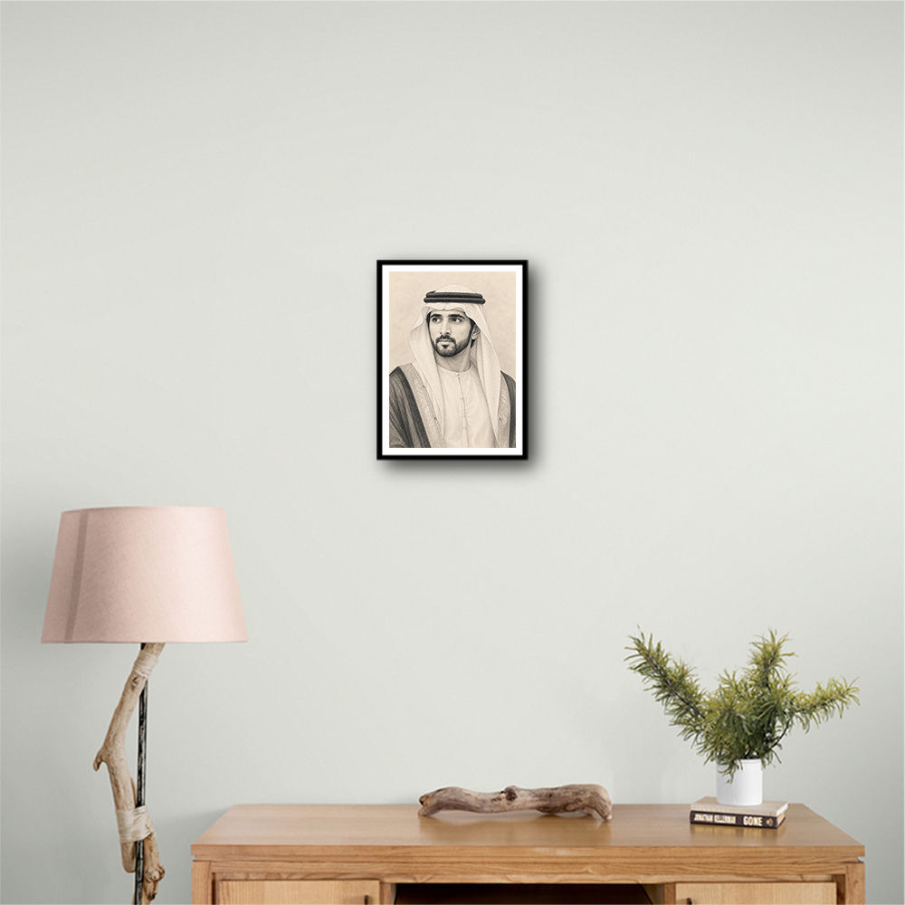 Sheikh Hamdan bin Mohammed bin Rashid Al Maktoum Pencil Sketch Style Portrait