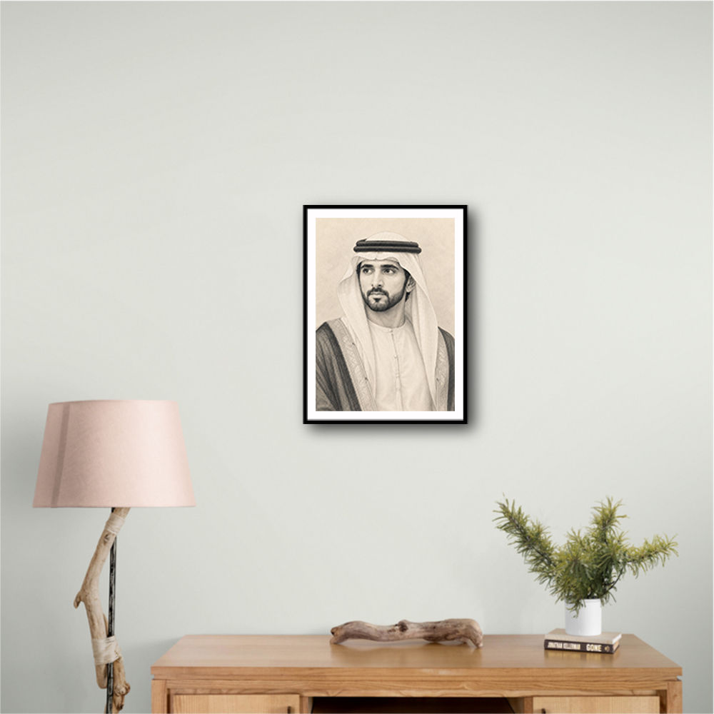 Sheikh Hamdan bin Mohammed bin Rashid Al Maktoum Pencil Sketch Style Portrait