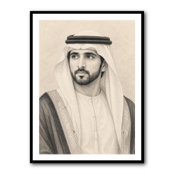 Sheikh Hamdan bin Mohammed bin Rashid Al Maktoum Pencil Sketch Style Portrait