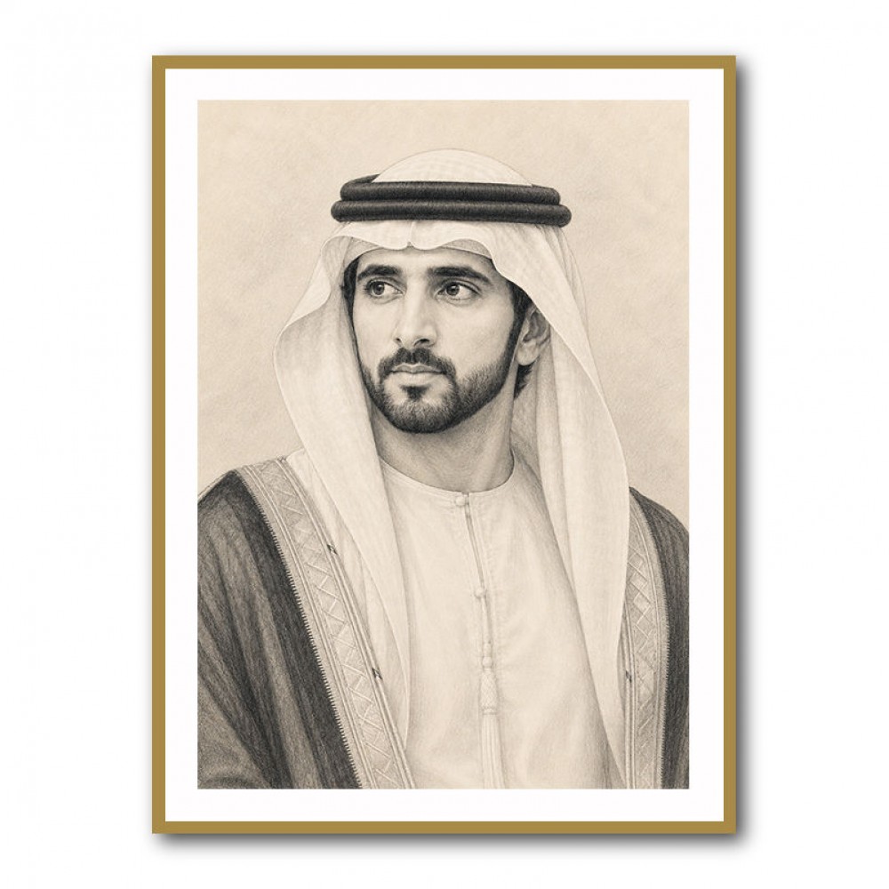 Sheikh Hamdan bin Mohammed bin Rashid Al Maktoum Pencil Sketch Style Portrait