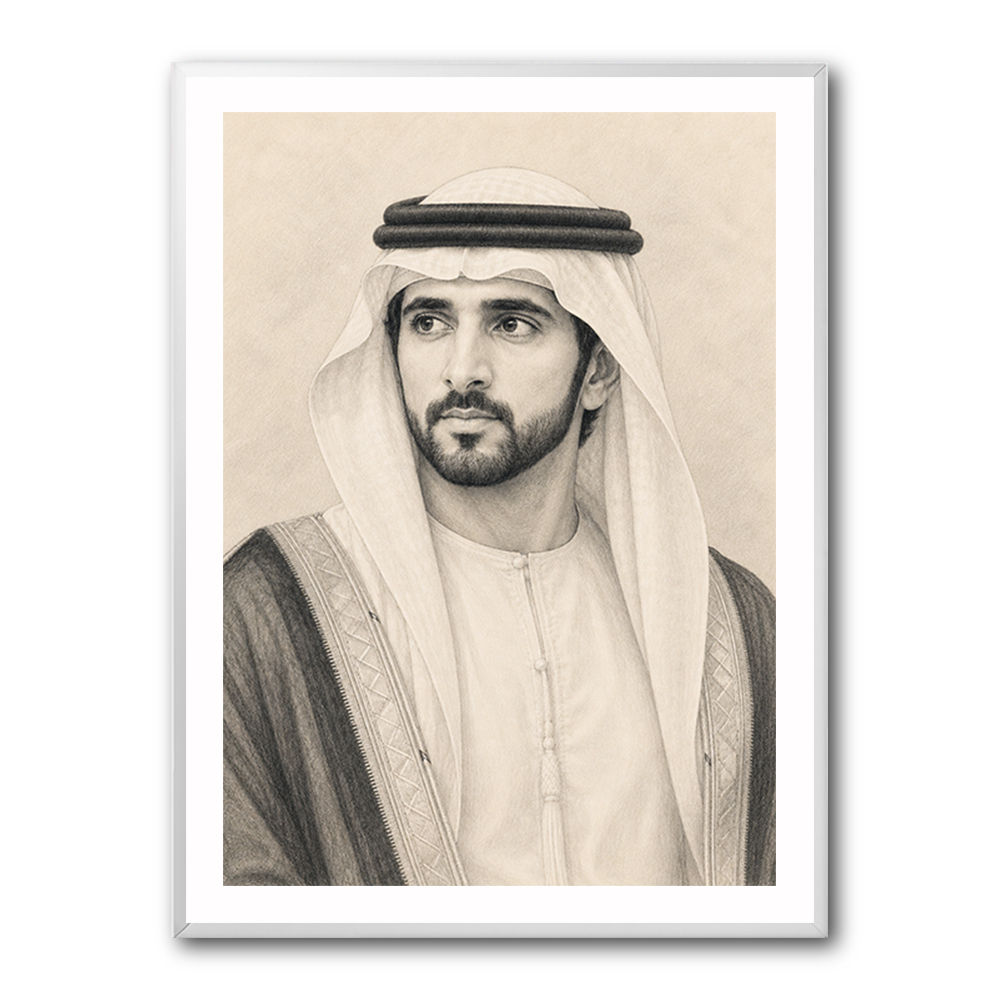 Sheikh Hamdan bin Mohammed bin Rashid Al Maktoum Pencil Sketch Style Portrait