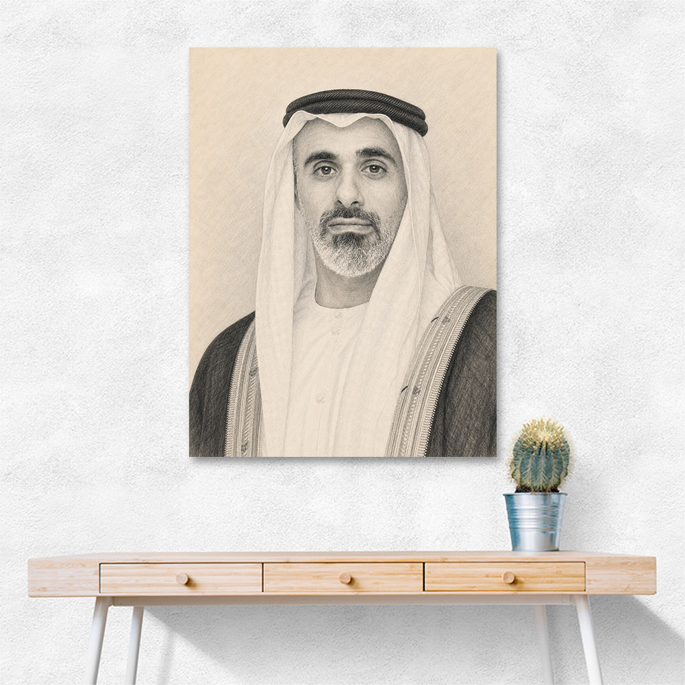 Sheikh Khaled bin Mohamed bin Zayed Al Nahyan Pencil Sketch Style Portrait