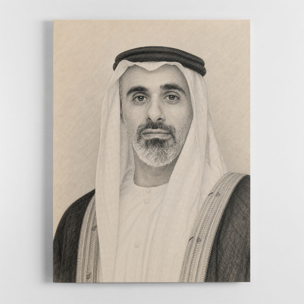 Sheikh Khaled bin Mohamed bin Zayed Al Nahyan Pencil Sketch Style Portrait