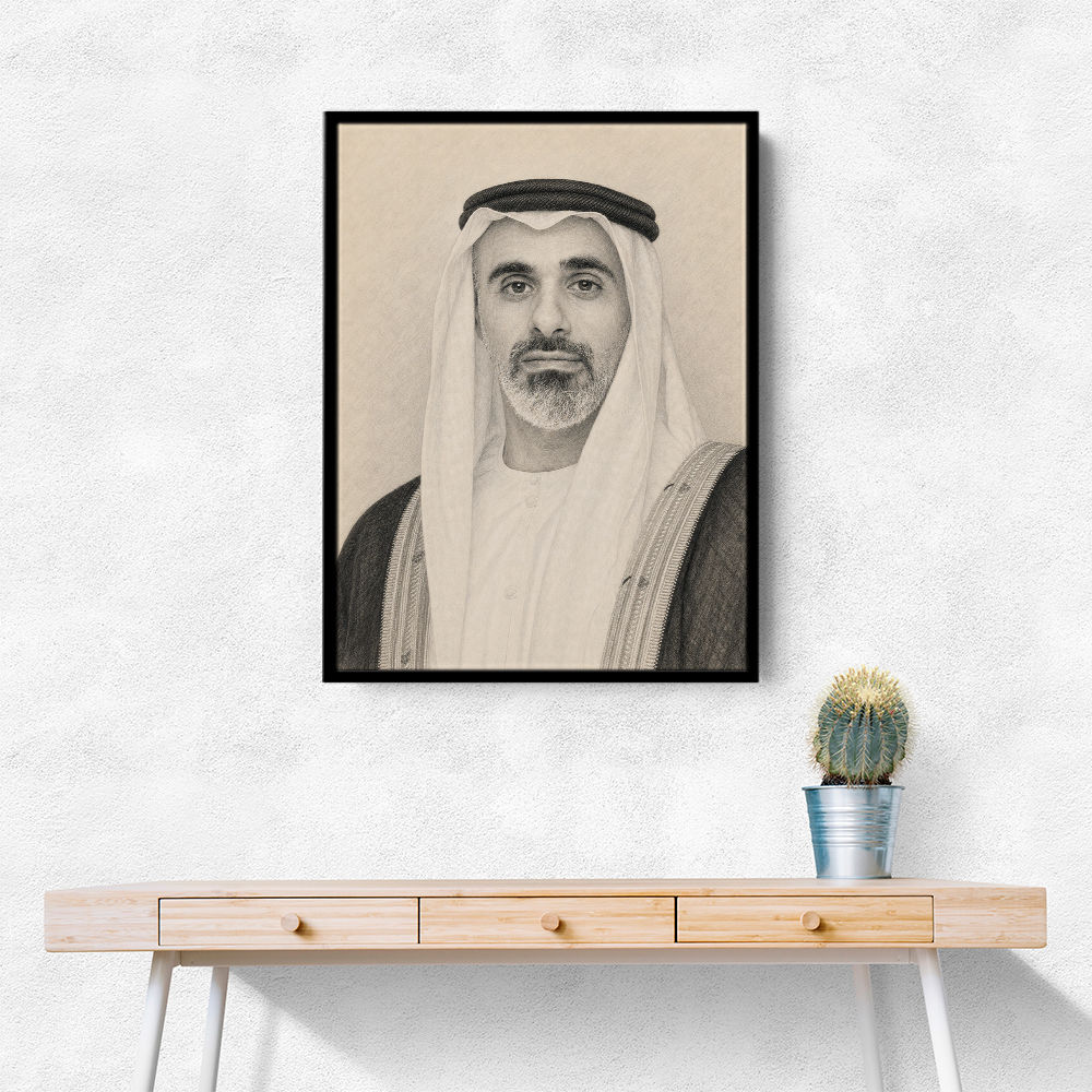 Sheikh Khaled bin Mohamed bin Zayed Al Nahyan Pencil Sketch Style Portrait