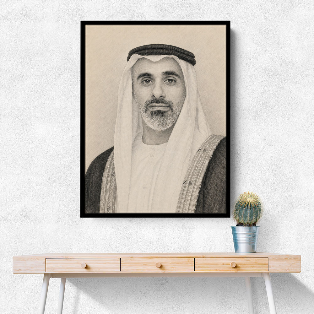 Sheikh Khaled bin Mohamed bin Zayed Al Nahyan Pencil Sketch Style Portrait