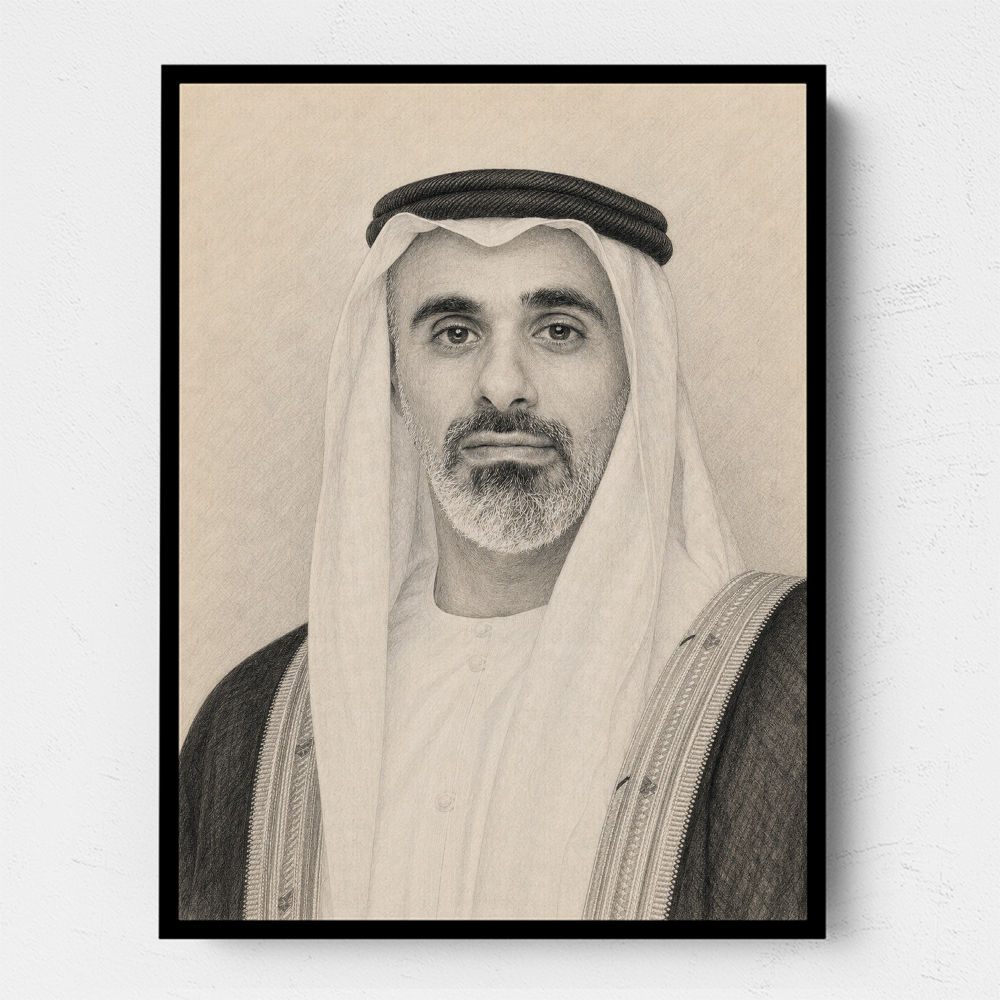 Sheikh Khaled bin Mohamed bin Zayed Al Nahyan Pencil Sketch Style Portrait