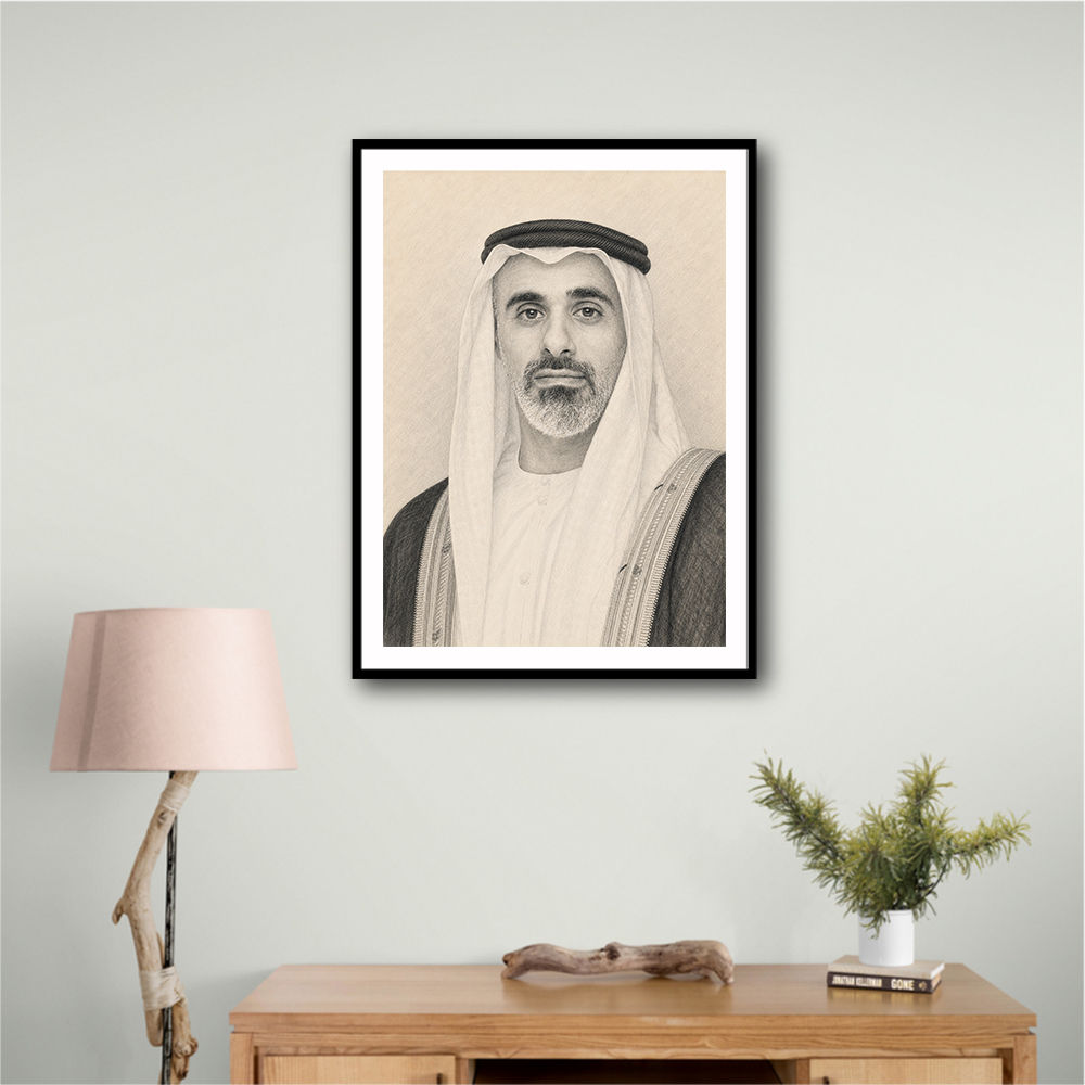 Sheikh Khaled bin Mohamed bin Zayed Al Nahyan Pencil Sketch Style Portrait