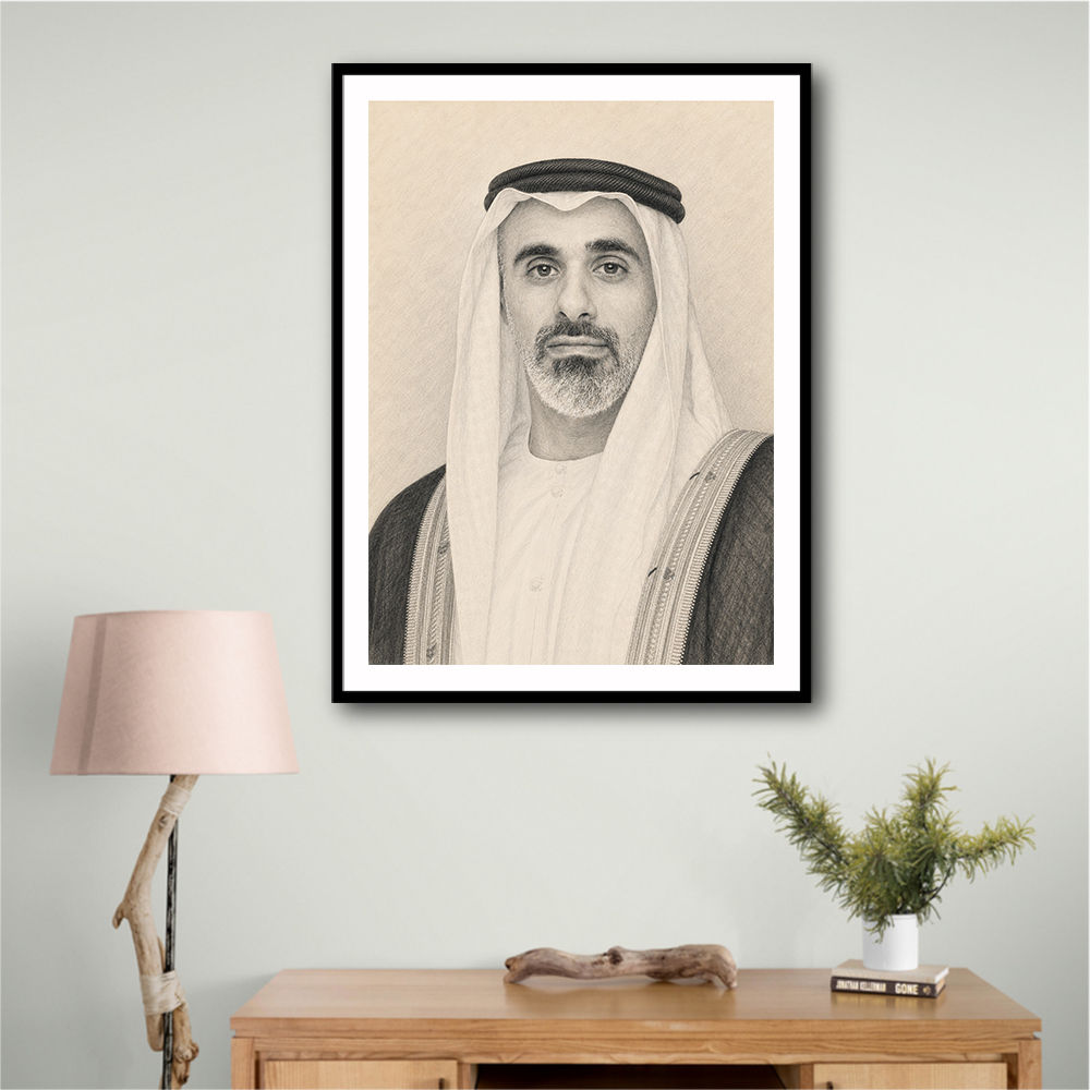 Sheikh Khaled bin Mohamed bin Zayed Al Nahyan Pencil Sketch Style Portrait