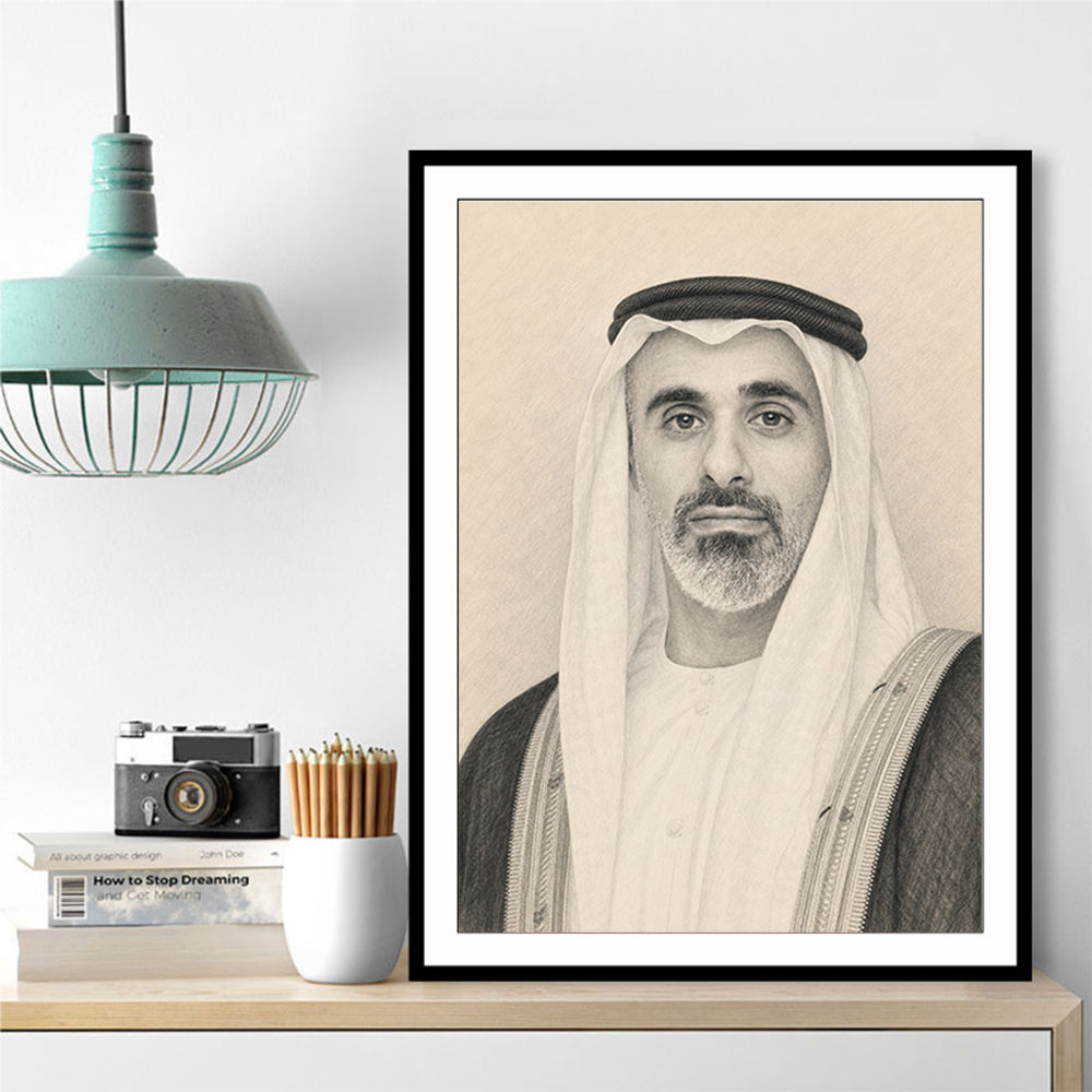 Sheikh Khaled bin Mohamed bin Zayed Al Nahyan Pencil Sketch Style Portrait
