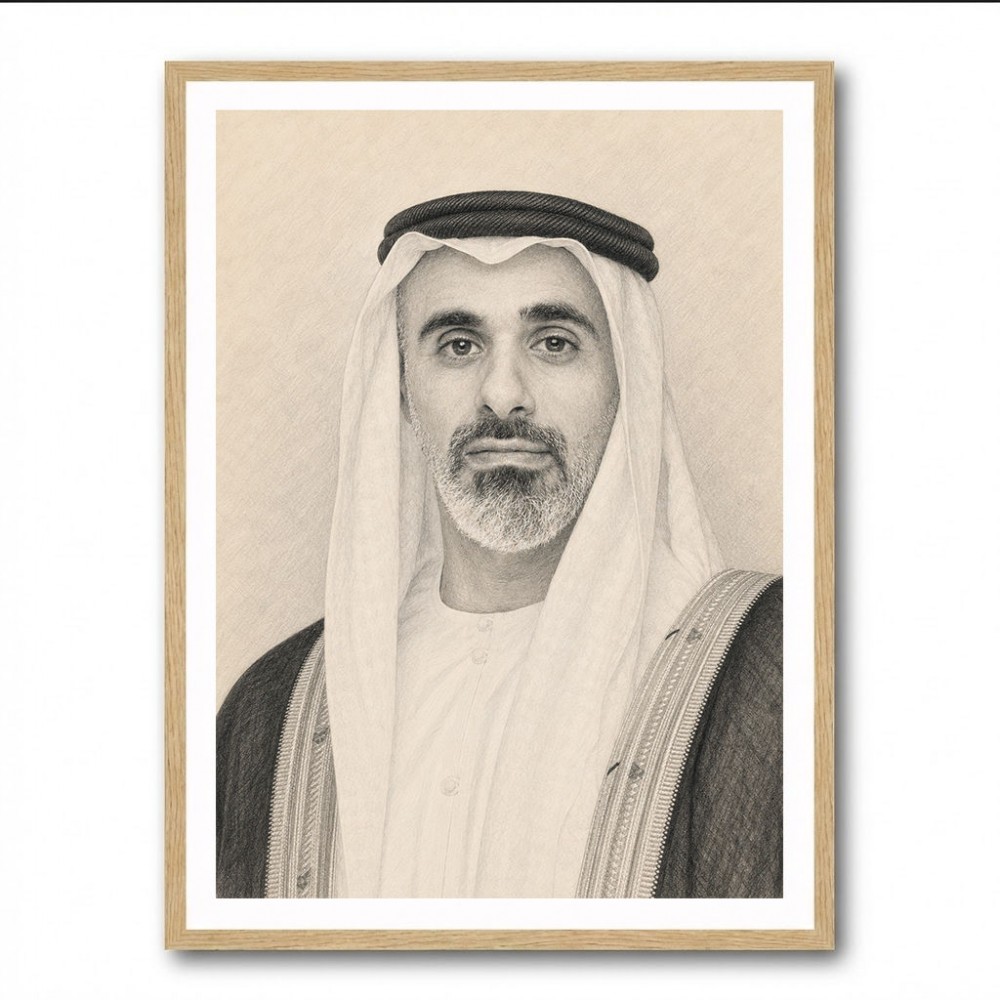 Sheikh Khaled bin Mohamed bin Zayed Al Nahyan Pencil Sketch Style Portrait