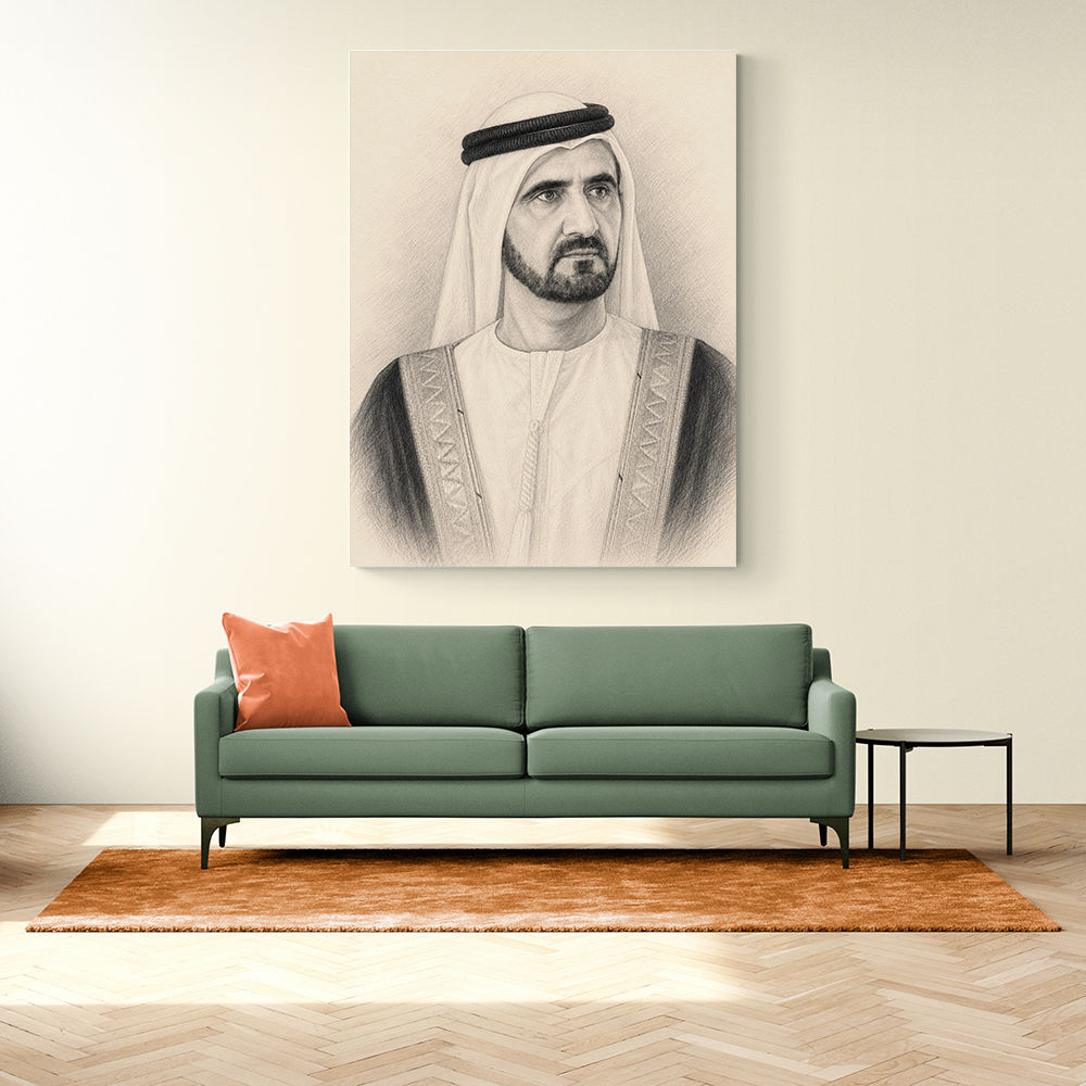 Sheikh Mohammed bin Rashid Al Maktoum 1 Pencil Sketch Style Portrait