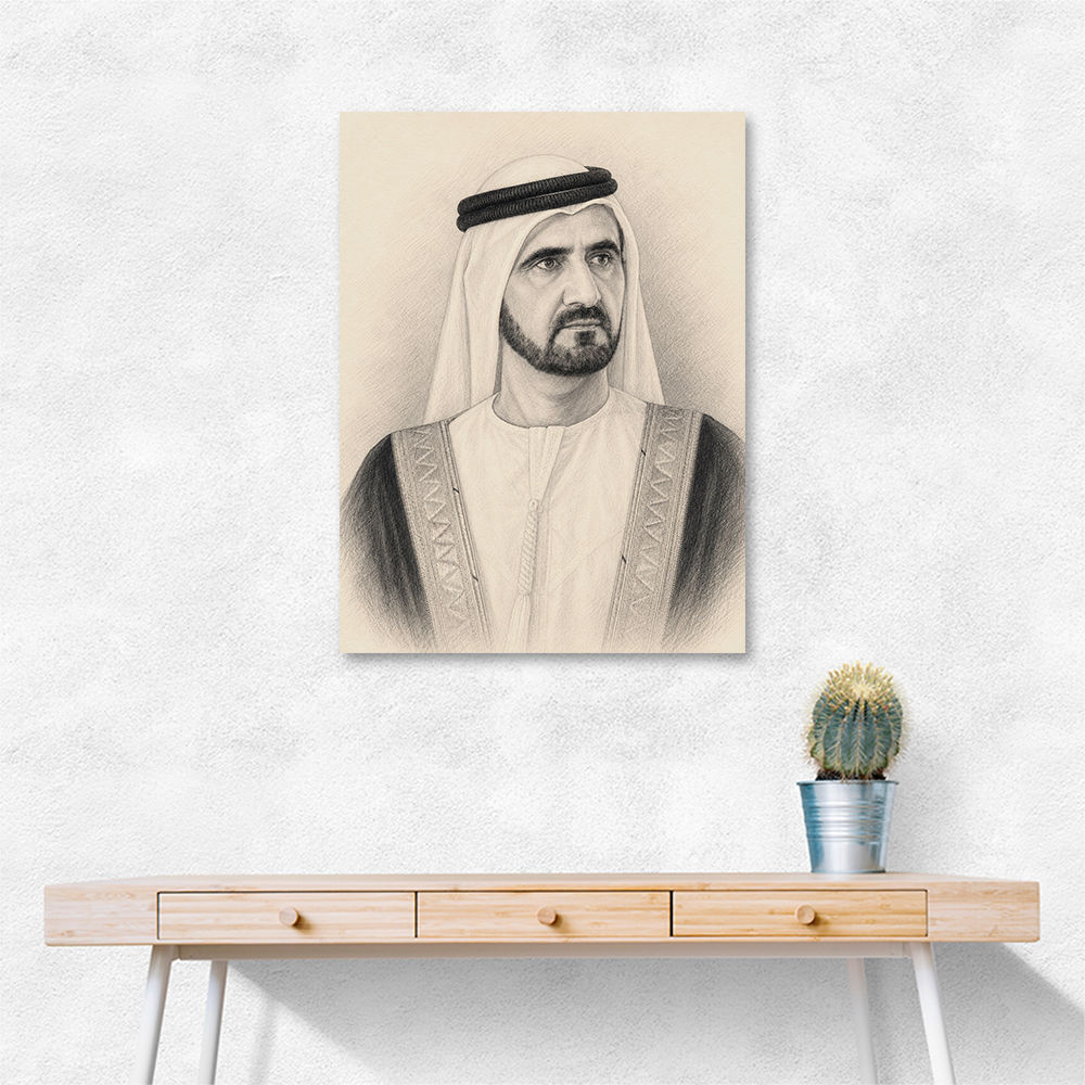 Sheikh Mohammed bin Rashid Al Maktoum 1 Pencil Sketch Style Portrait