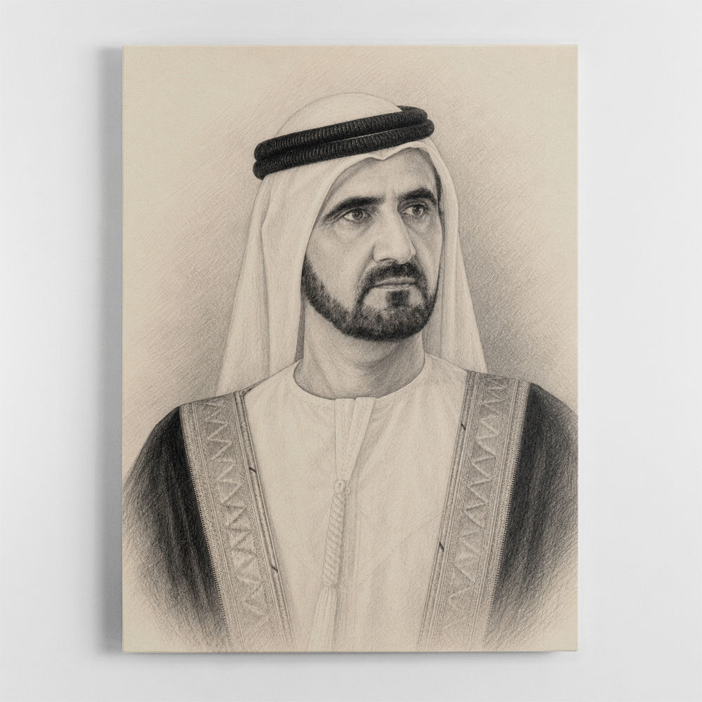 Sheikh Mohammed bin Rashid Al Maktoum 1 Pencil Sketch Style Portrait