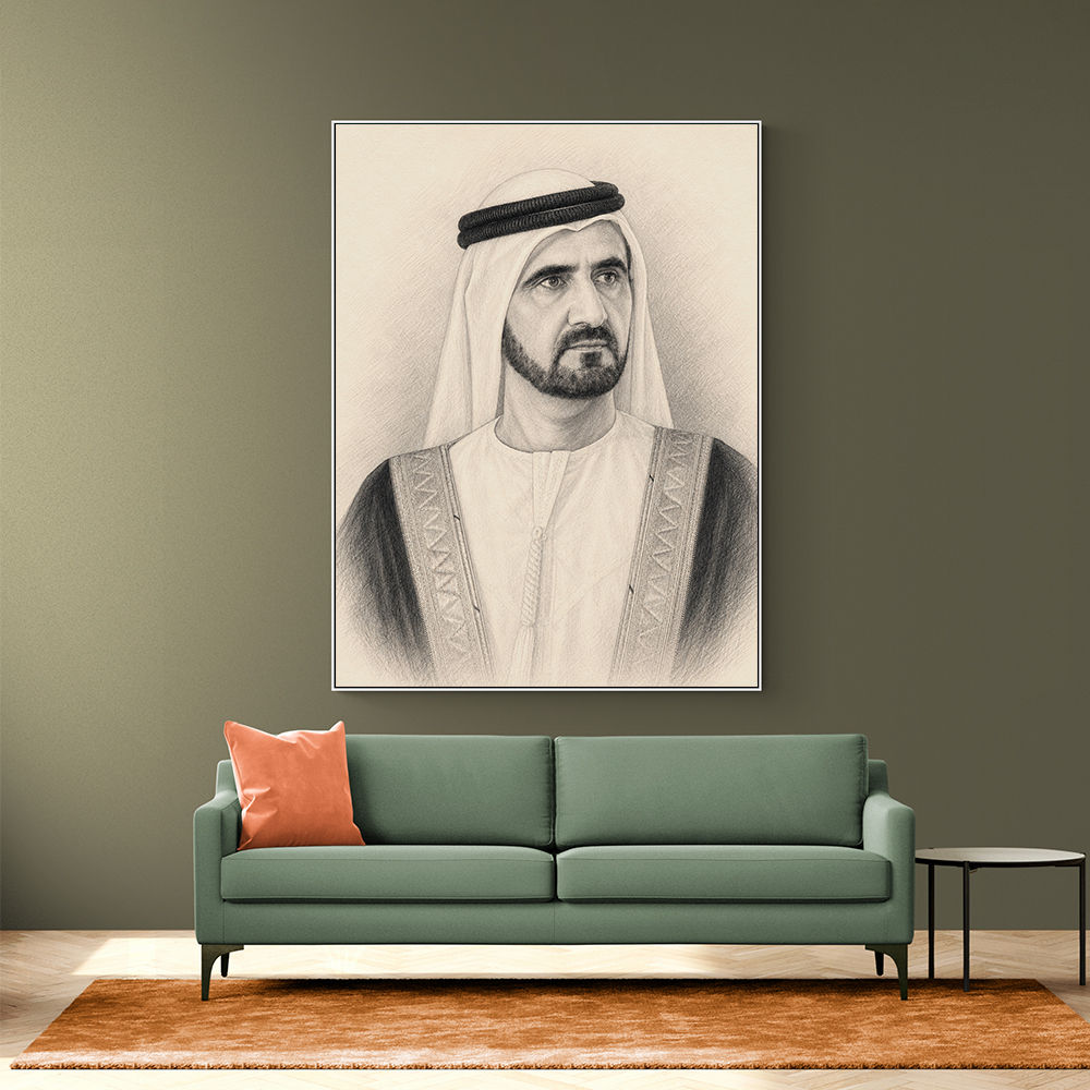 Sheikh Mohammed bin Rashid Al Maktoum 1 Pencil Sketch Style Portrait