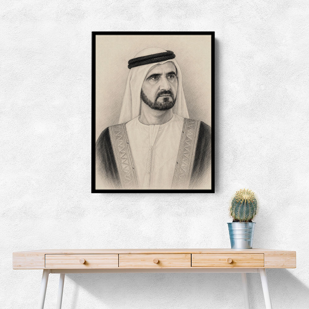 Sheikh Mohammed bin Rashid Al Maktoum 1 Pencil Sketch Style Portrait