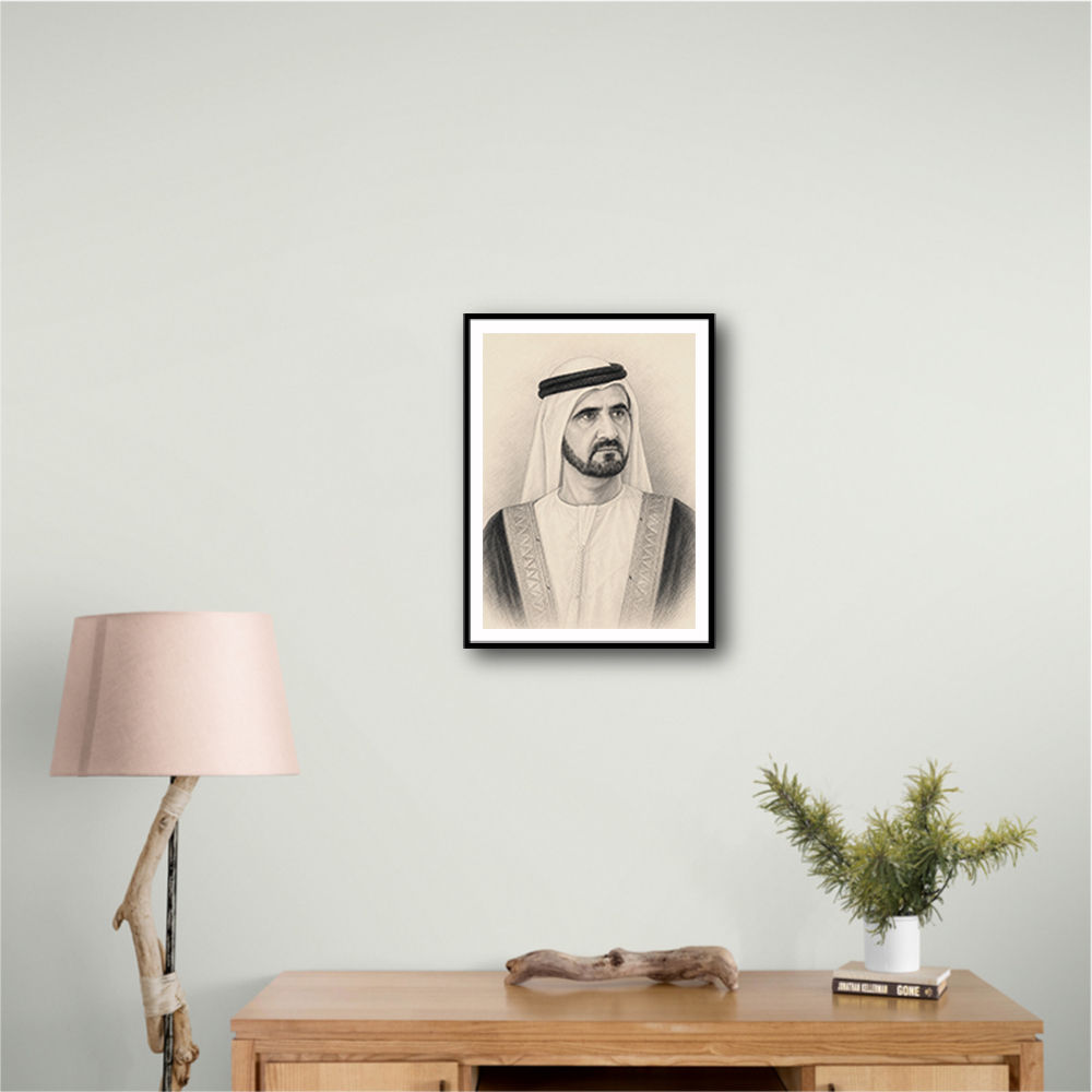 Sheikh Mohammed bin Rashid Al Maktoum 1 Pencil Sketch Style Portrait