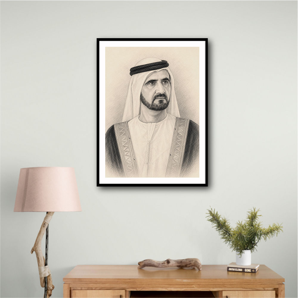 Sheikh Mohammed bin Rashid Al Maktoum 1 Pencil Sketch Style Portrait