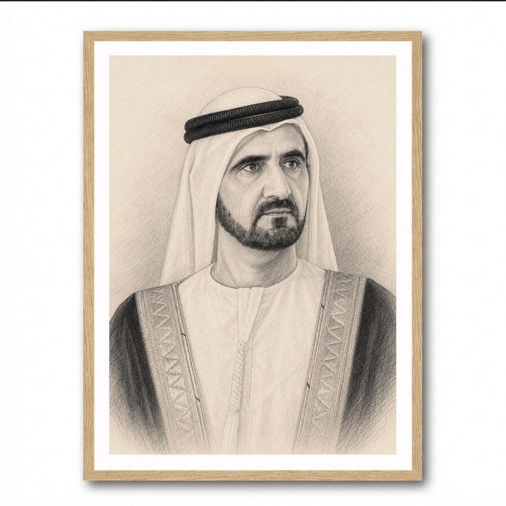Sheikh Mohammed bin Rashid Al Maktoum 1 Pencil Sketch Style Portrait