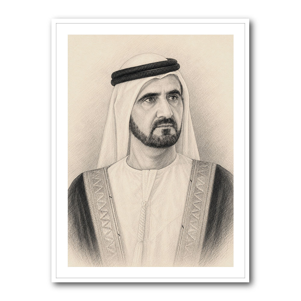 Sheikh Mohammed bin Rashid Al Maktoum 1 Pencil Sketch Style Portrait