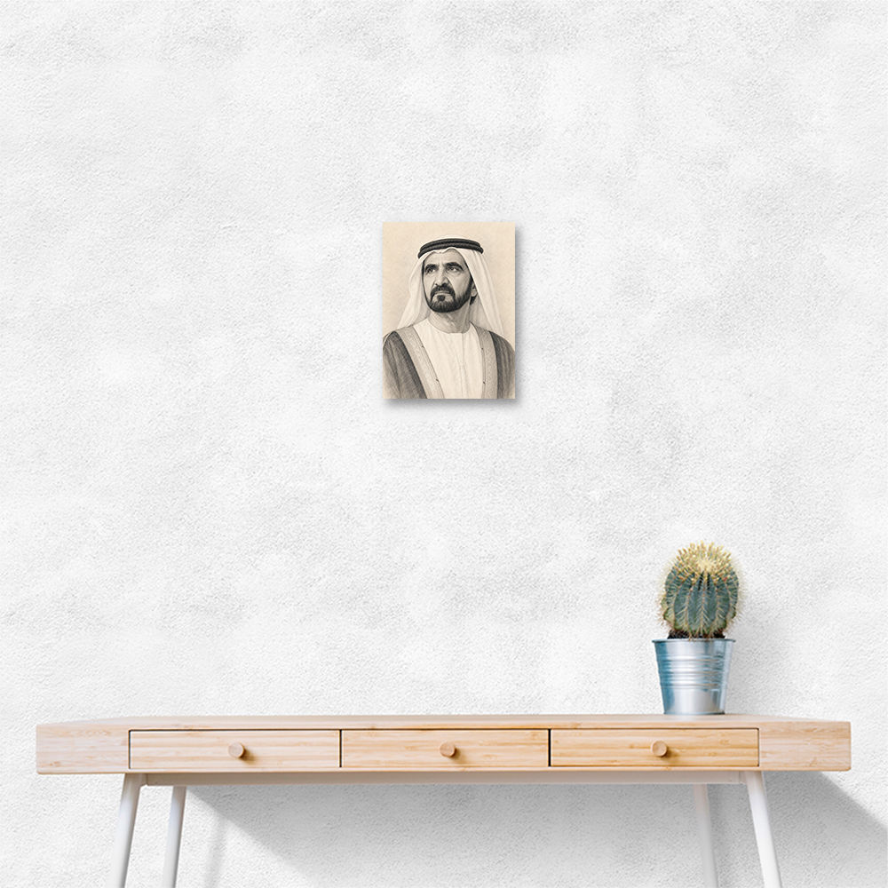 Sheikh Mohammed bin Rashid Al Maktoum Pencil Sketch Style Portrait