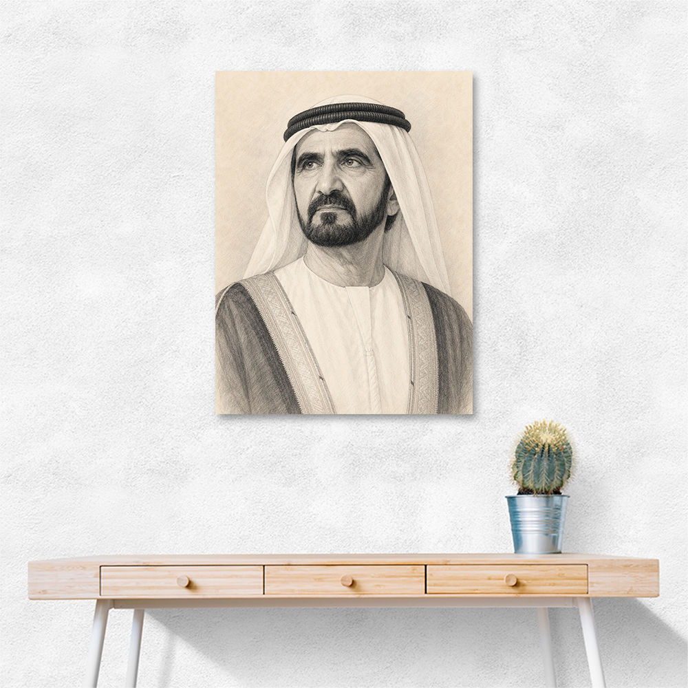 Sheikh Mohammed bin Rashid Al Maktoum Pencil Sketch Style Portrait