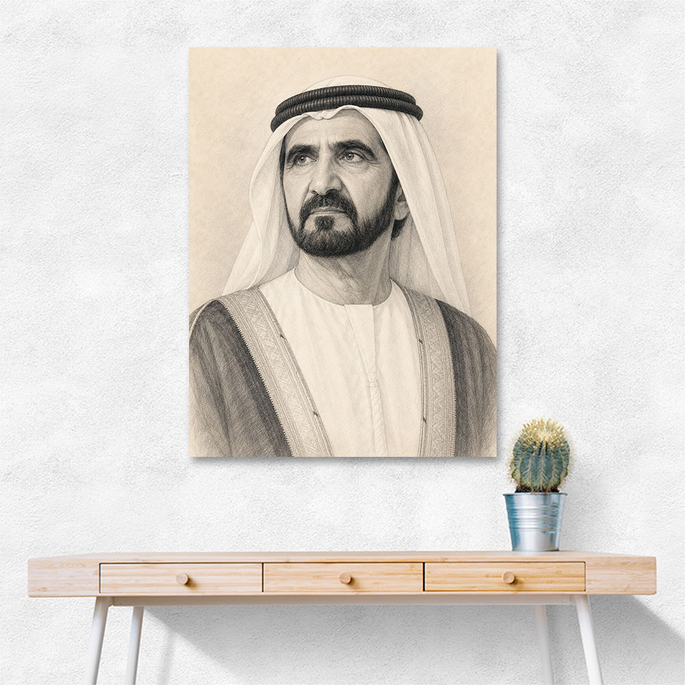 Sheikh Mohammed bin Rashid Al Maktoum Pencil Sketch Style Portrait