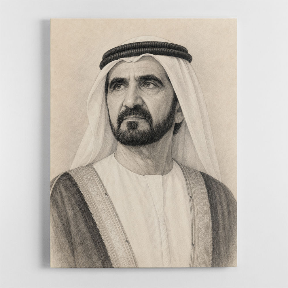 Sheikh Mohammed bin Rashid Al Maktoum Pencil Sketch Style Portrait