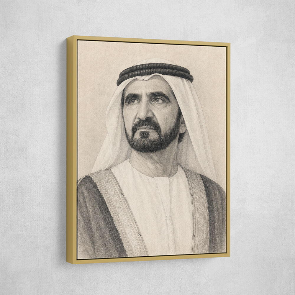 Sheikh Mohammed bin Rashid Al Maktoum Pencil Sketch Style Portrait