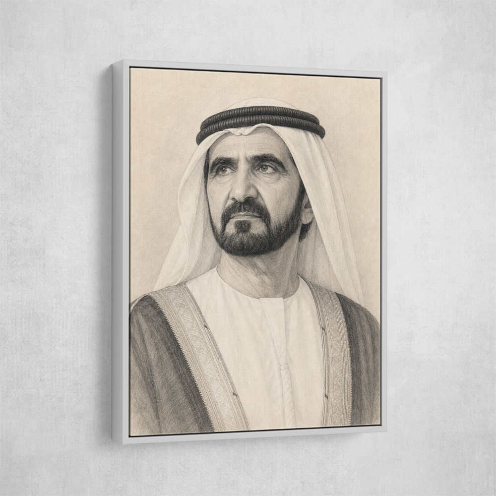 Sheikh Mohammed bin Rashid Al Maktoum Pencil Sketch Style Portrait